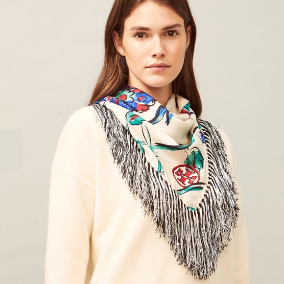 NWT TORY BURCH Porcelain Thistle Silk Square Scarf